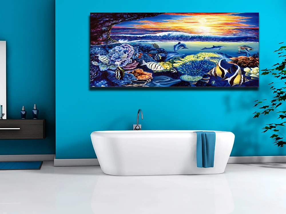 

Belinda Leigh Dolphins Cove Poster Modern Canvas Painting Wall Art for Living Room Bedroom Picture Home Decor