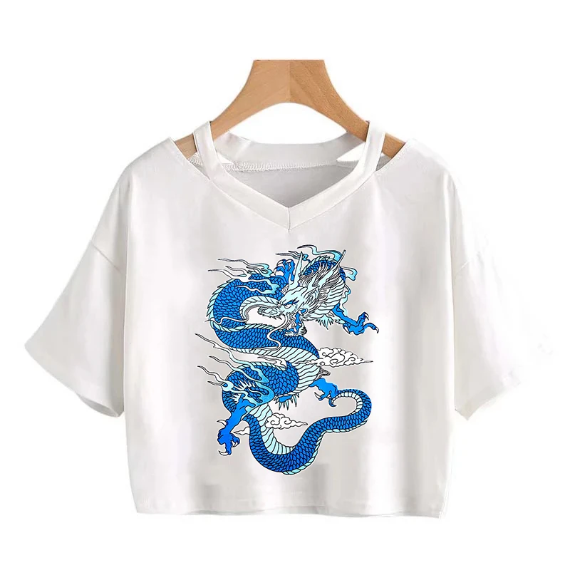 Уличный топ в китайском стиле Харадзюку Y2K с драконом ретро хип-хоп панк круглым