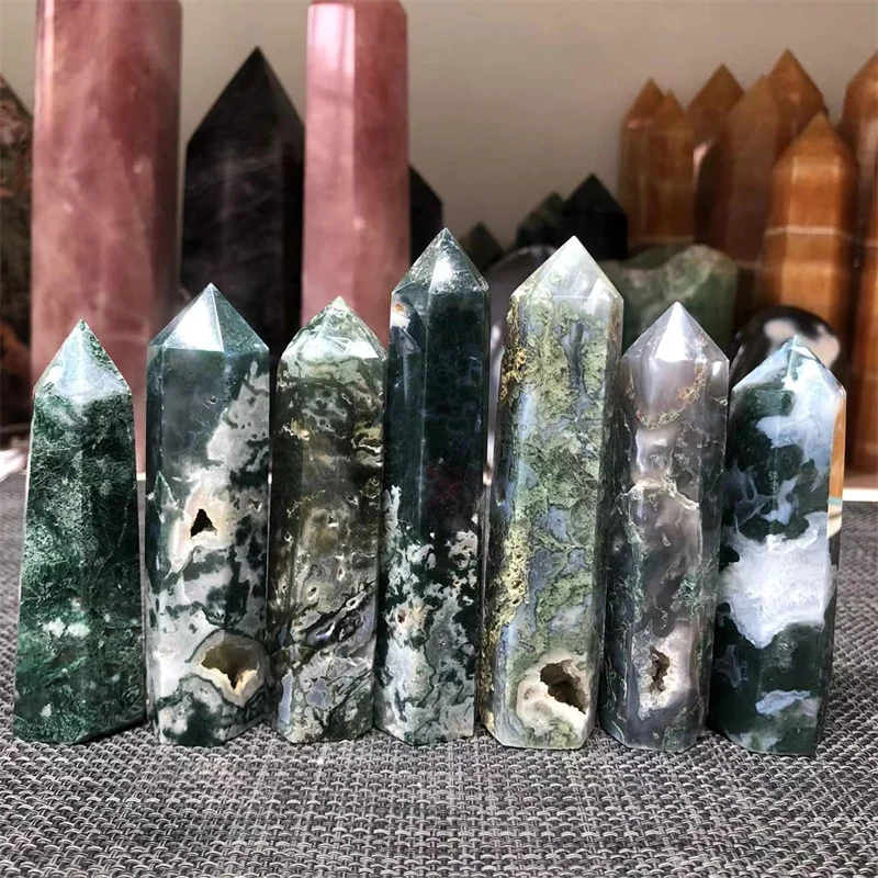 

Natural Stones Moss Agate Wand Points Quartz Crystal Healing Reiki Home Decoration Gemstones