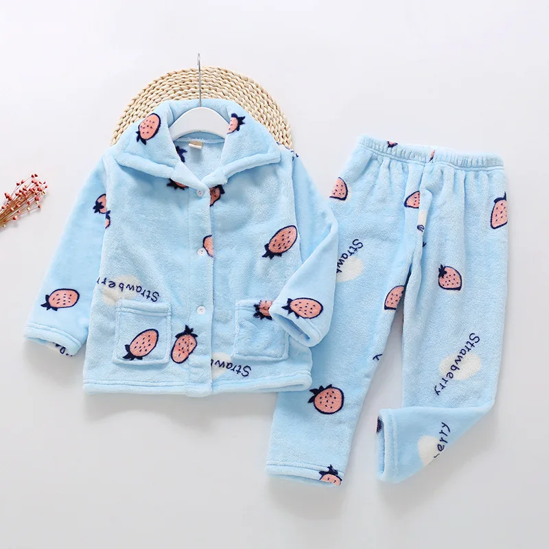 Детские пижамные комплекты детская теплая зимняя фланелевая одежда для сна с