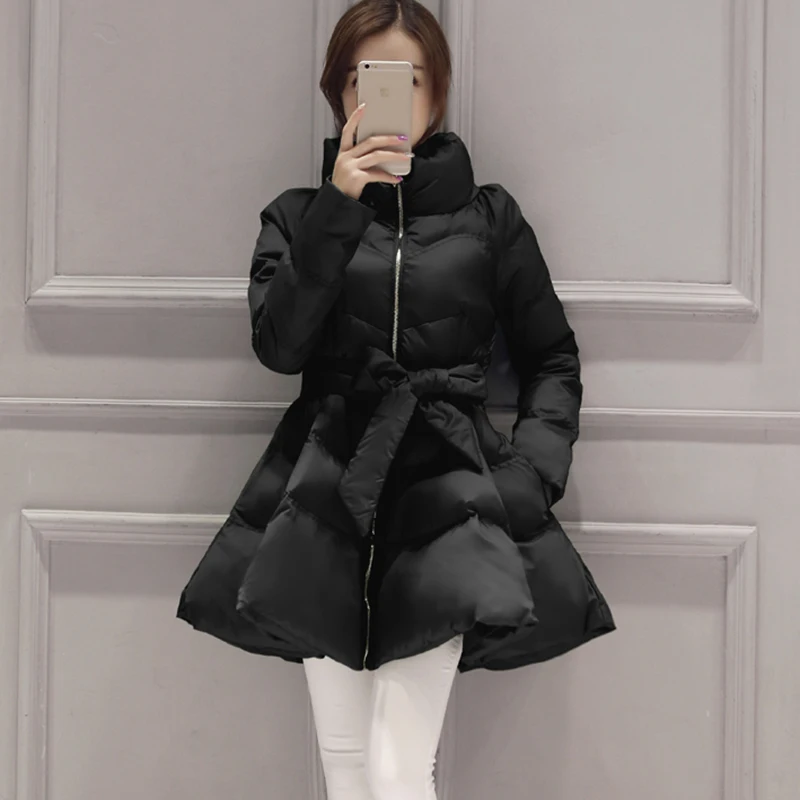 2021 Princess Tutu Skirt Cotton Jacket Winter Wear Thickening Cloak Waist Silk Cotton Bowknot Young  Middle-Aged Padded Coat