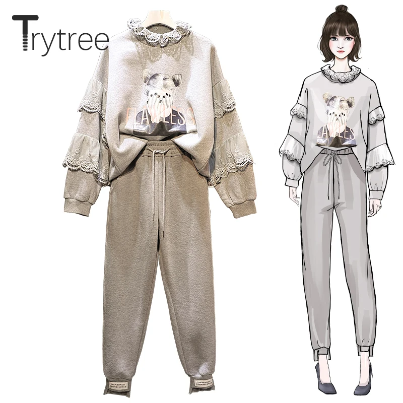 Trytree осенне-зимний женский комплект из двух предметов толстый хлопок