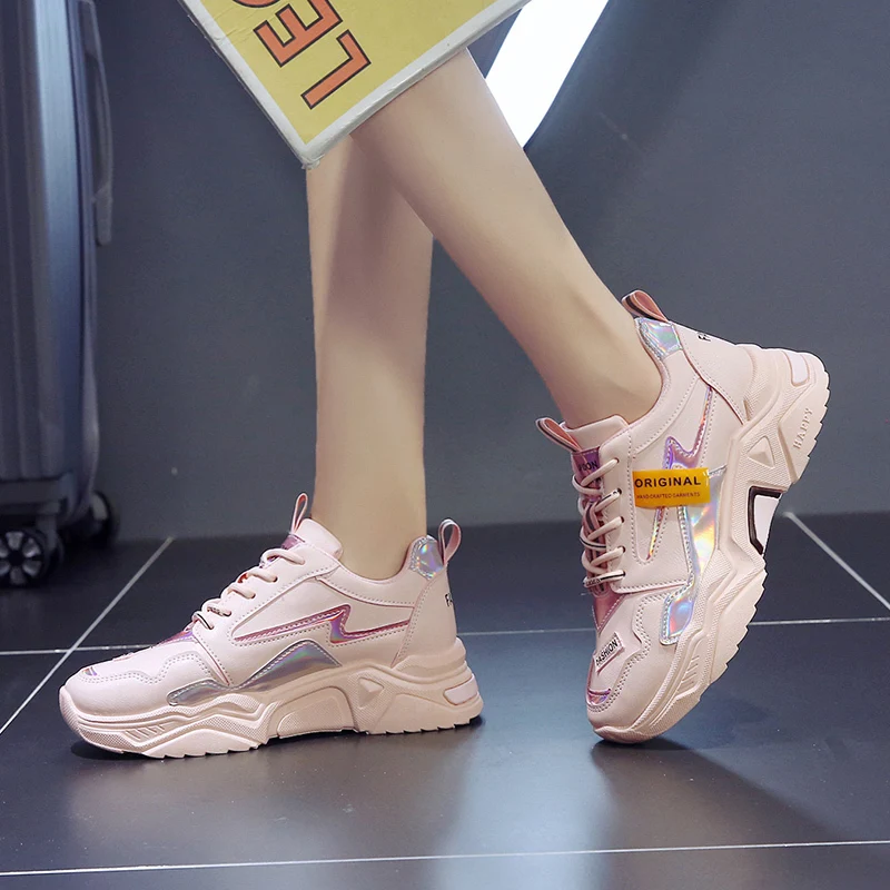 Fujin/женская повседневная обувь Новинка 2020 года Модная Лазерная на толстой