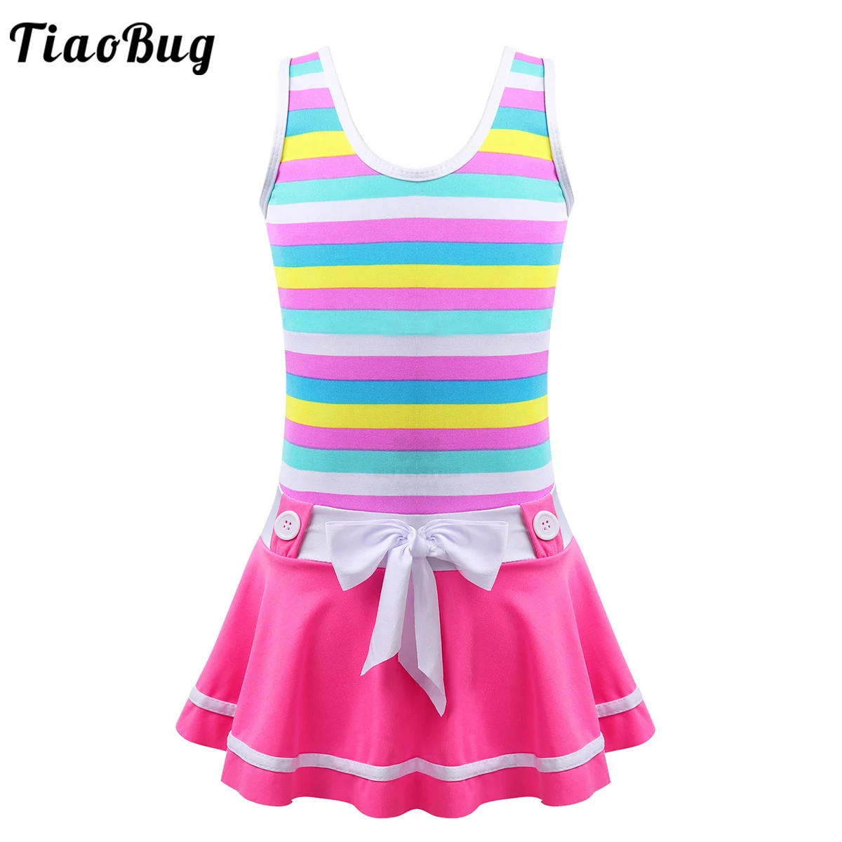 

Детское цельнокроеное пляжное платье TiaoBug в полоску с широкими лямками и бантом, купальник, купальный костюм