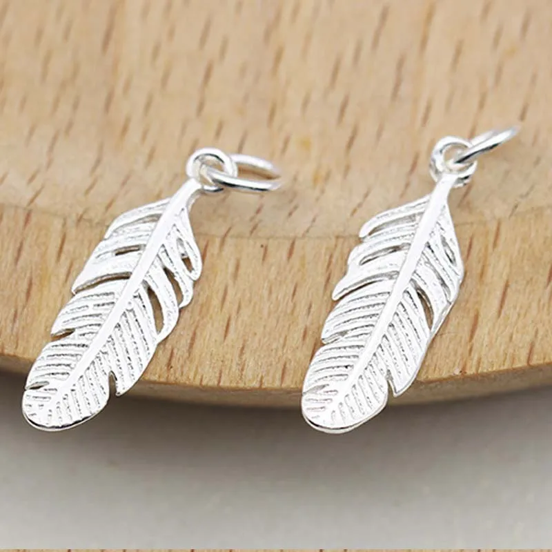 Настоящее чистое твердое 925 пробы Серебряный кулон для женщин перо Подвески