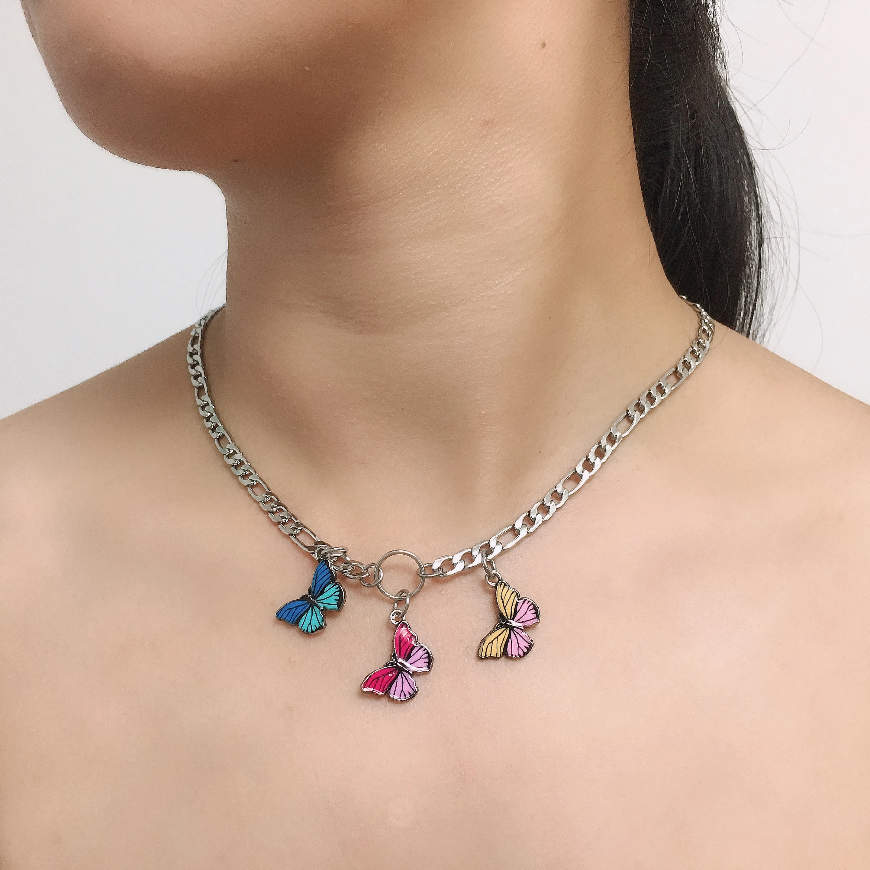 Три Любимое ожерелье для женщин уличная панк готика металлические колье