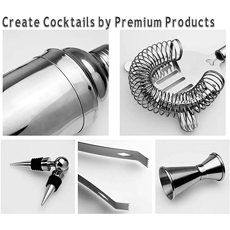 

13 Piece Barware Tool Sets, Professional Cocktail Shakers Set Stainless Steel Bar Tools with Bamboo Stand