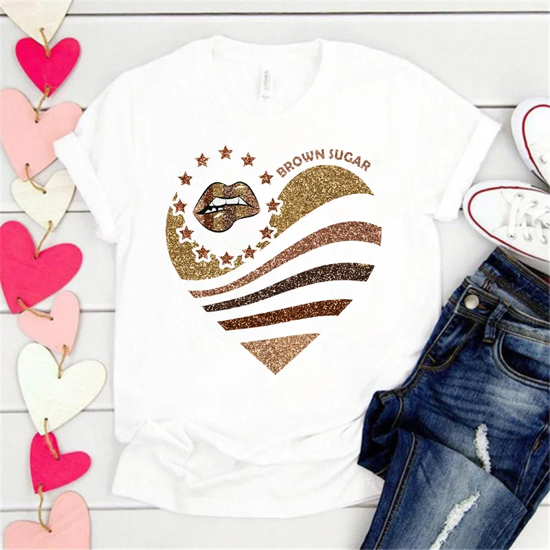 

Women Aesthetic Cute Short Sleeve Trend Kawaii Tshirt Tops Cartoon Lady Clothes Tees Heart Print Basic Female T-Shirt