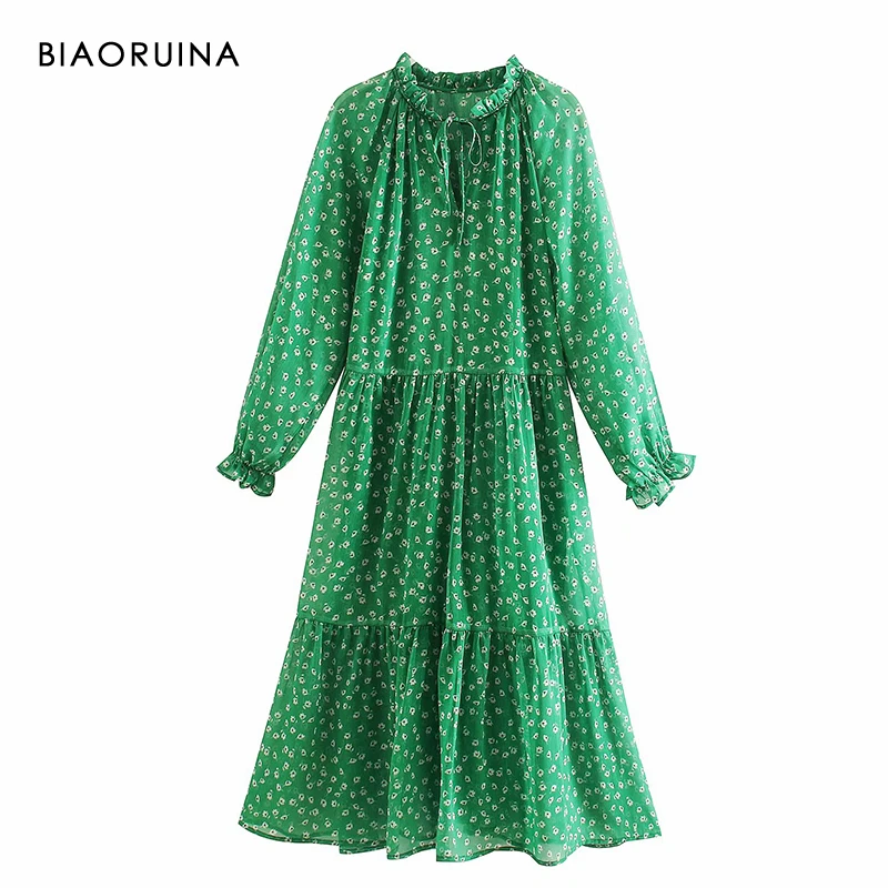 Женское шифоновое платье миди BIAORUINA универсальное с принтом лепестков и