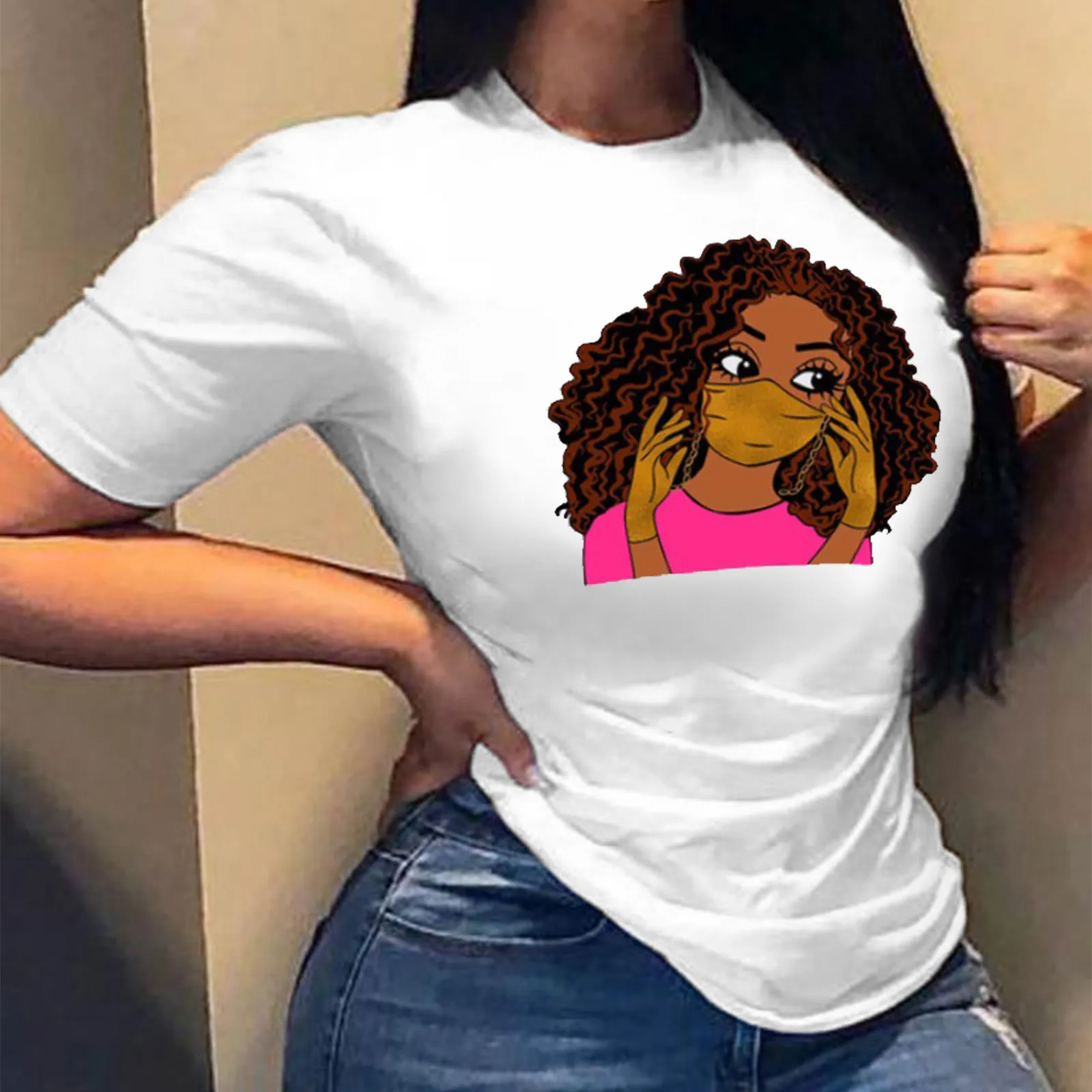 

Women Casual Girls Face Printing T-shirts Summer New Clothing Ulzzang Short Sleeves O-neck Loose T-shirts Streetwear Daily