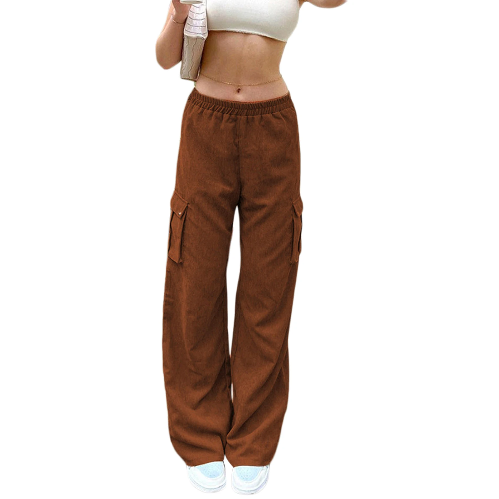 

Women Corduroy Pants Side Pockets Loose Straight Casual Party Street Retro Trousers Vintage Brown Corduroy Straight-leg Pants