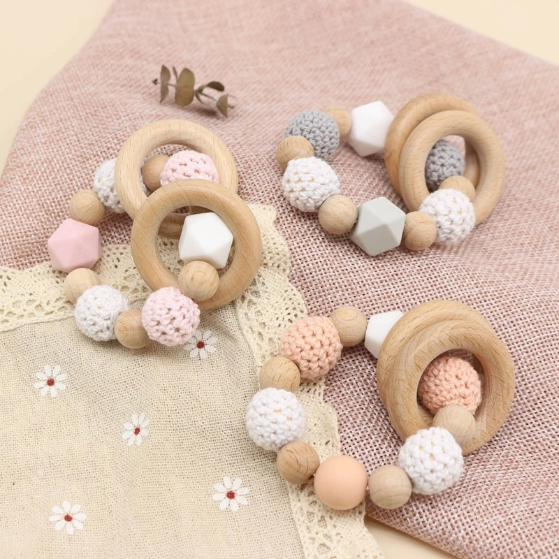 

1 Set Baby Bracelet Teething Soother Molar Newborn Infants Wooden Rattle Teether