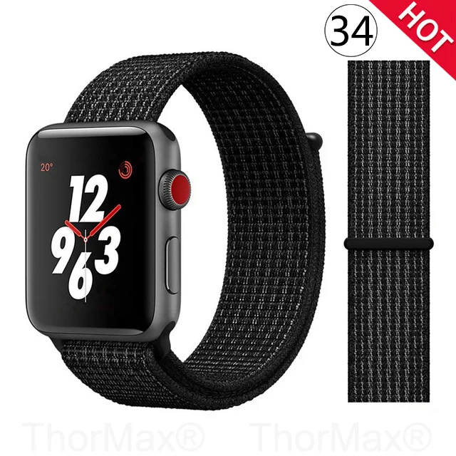 Ремешок для часов Apple Watch 4 серии 5 4 3 мягкий легкий дышащий нейлоновый спортивный ремешок 38 мм 42 мм 40 мм 44 мм Ремешки для наручных часов - Цвет ремешка: 34-Black Nik