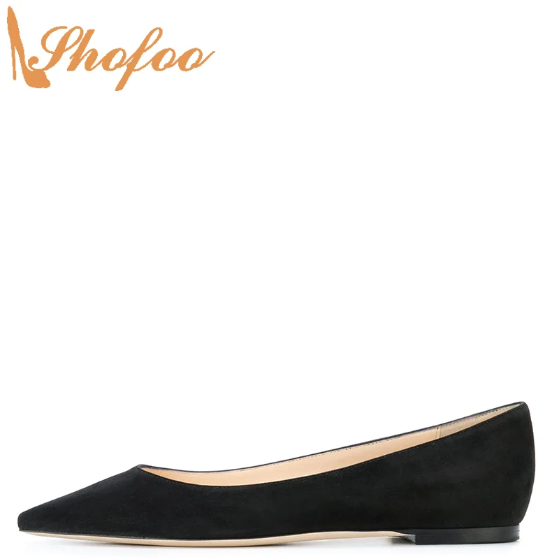 

Туфли женские на низком каблуке, флоковые лаконичные, заостренный носок, повседневная обувь для офиса, черные, большие размеры 14 15, на лето