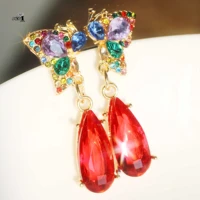 yayi jewelry fashion multi glass cherry dangle crystal women ancient gold color wear ear band tassel couples wedding earrings
