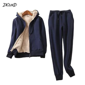 Спортивный костюм женский, зимний, теплый, кашемировый, с капюшоном и длинным рукавом, размера плюс