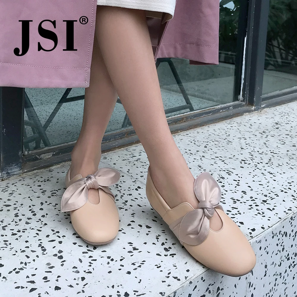 JSI/Женская обувь; женские туфли из овечьей кожи без застежки с круглым носком; Милые однотонные туфли на плоской подошве с бантиком-бабочкой; сезон весна-осень; классическая женская обувь на плоской подошве; jo329