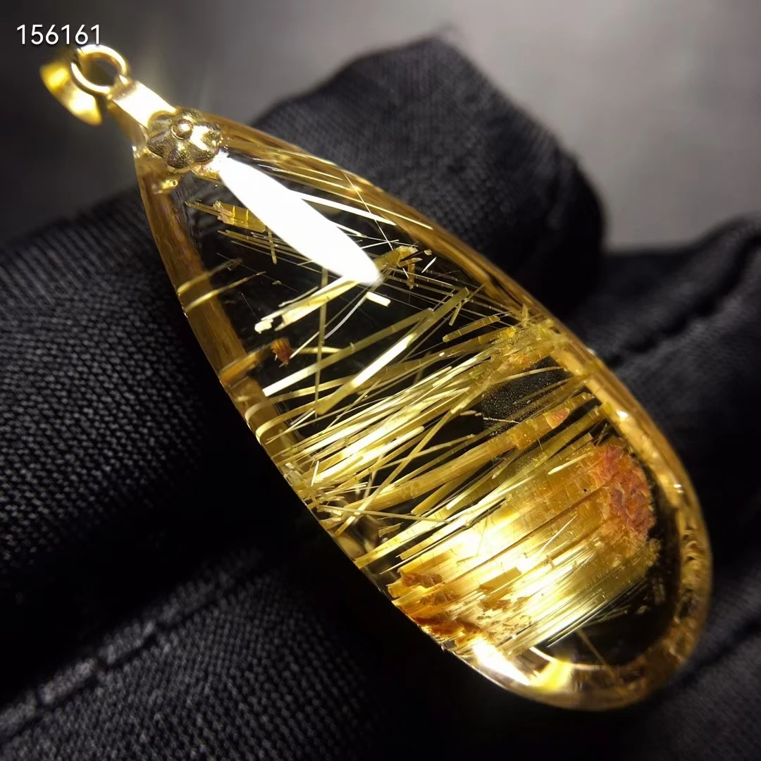

Natural Gold Rutilated Quartz Water Drop Pendant 31.6*14*9.1mm Wealthy Crystal Rutilated Jewelry Women Men Brazil AAAAAA