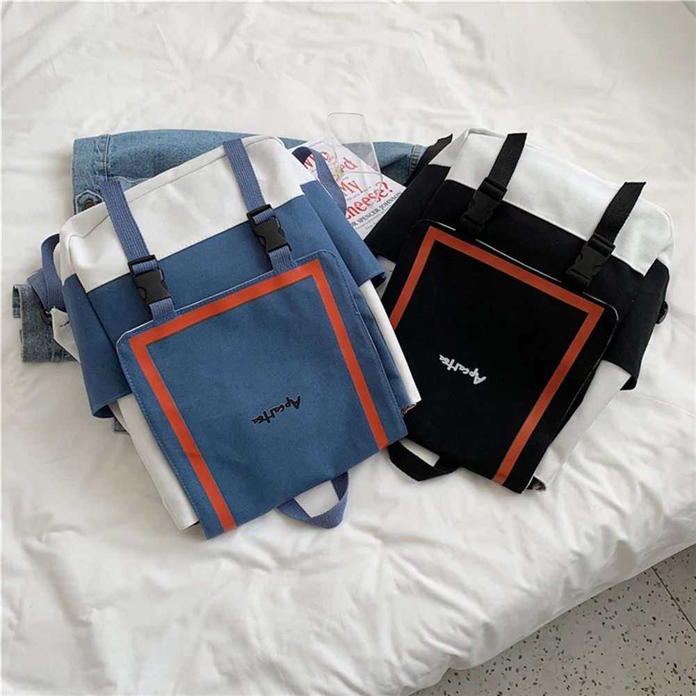 

Women Preppy Style Canvas Rucksack Casual Contrast Color Large Capacity Handbag School Bag Women Large Capacity Travel