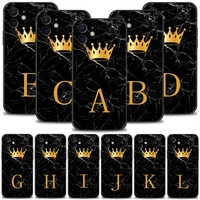 gold crown letter queen phone case for iphone 13 12 11 pro max xs max xr x 7 8 plus 12 mini 6s 5s se 2020 silicone black shell