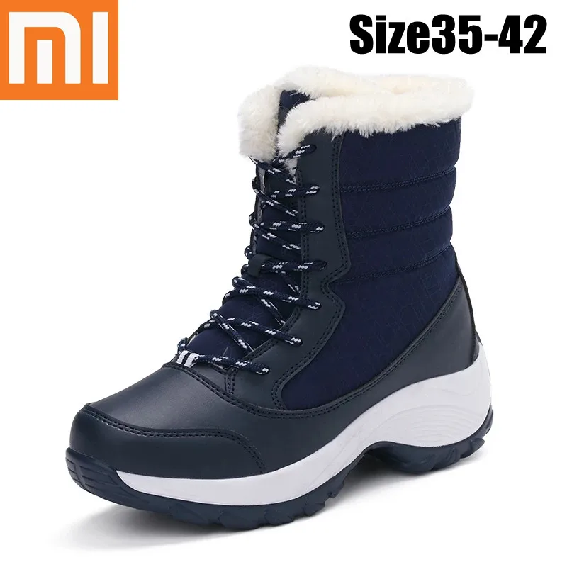 

Женские зимние сапоги Xiaomi, зимние женские сапоги, толстые плюшевые водонепроницаемые Нескользящие сапоги до бедра, модная теплая женская з...