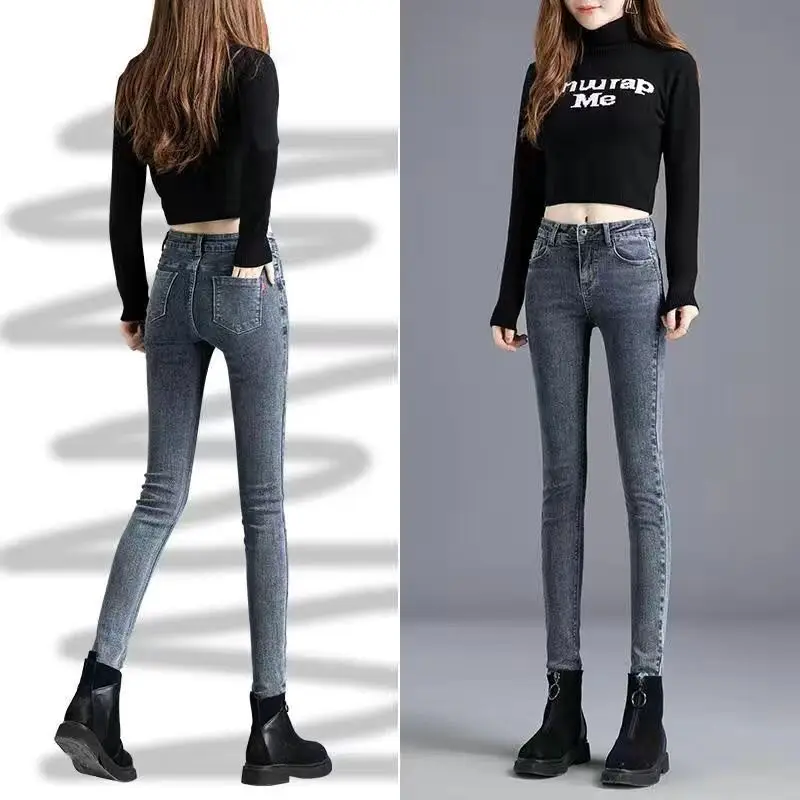 

2020 Band Jean Pant high waist jeans girls feet pants stretch slim Korean version was thin pencil pants student trousers