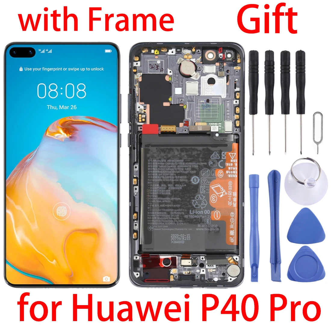 Pantalla LCD y digitalizador para Huawei P40 Pro, montaje completo con Marco, nuevo-0