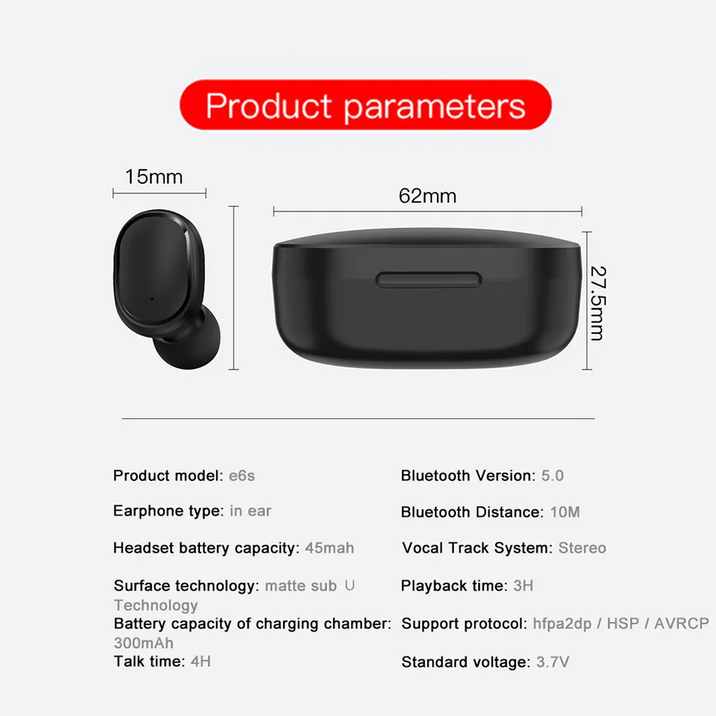 E6S TWS беспроводные наушники для Redmi Airdots настоящие Bluetooth 5 0 со светодиодным