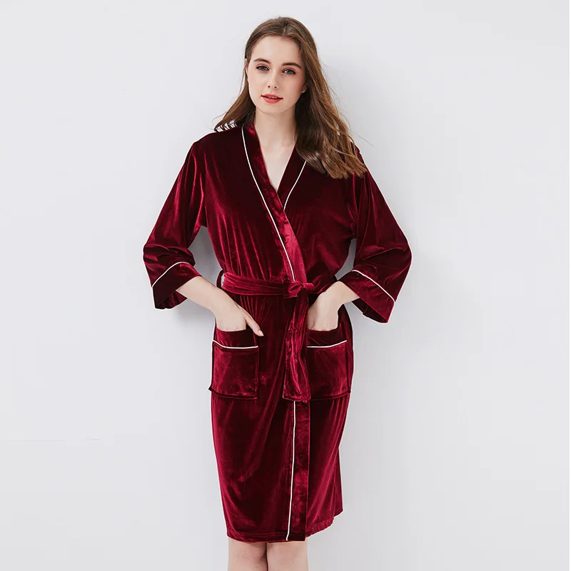 Золотая Бархатная Осенняя пижама с длинным рукавом ночная рубашка женская