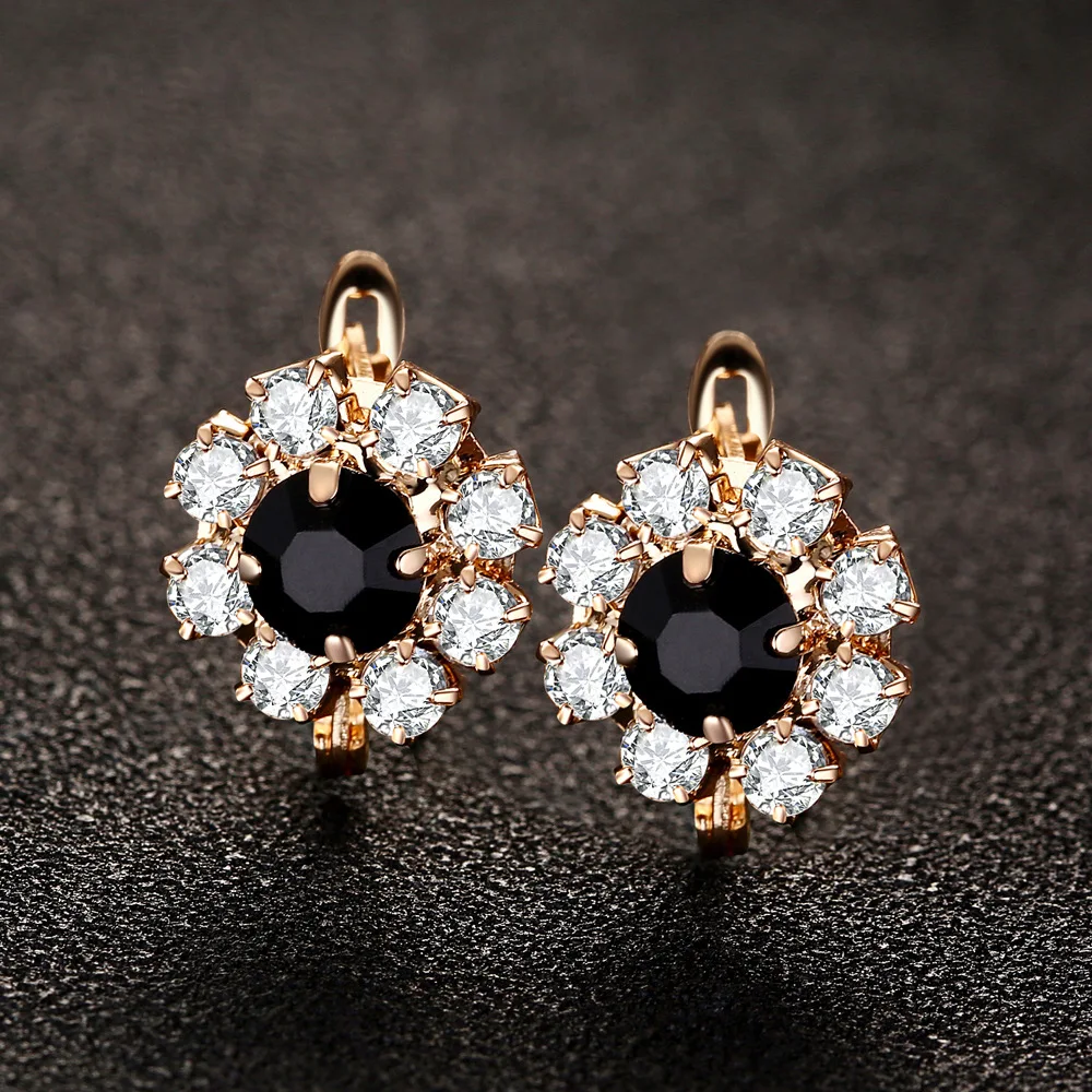 18K мелкие золотистые серьги с кристаллами черные Кристальные гвоздики в форме