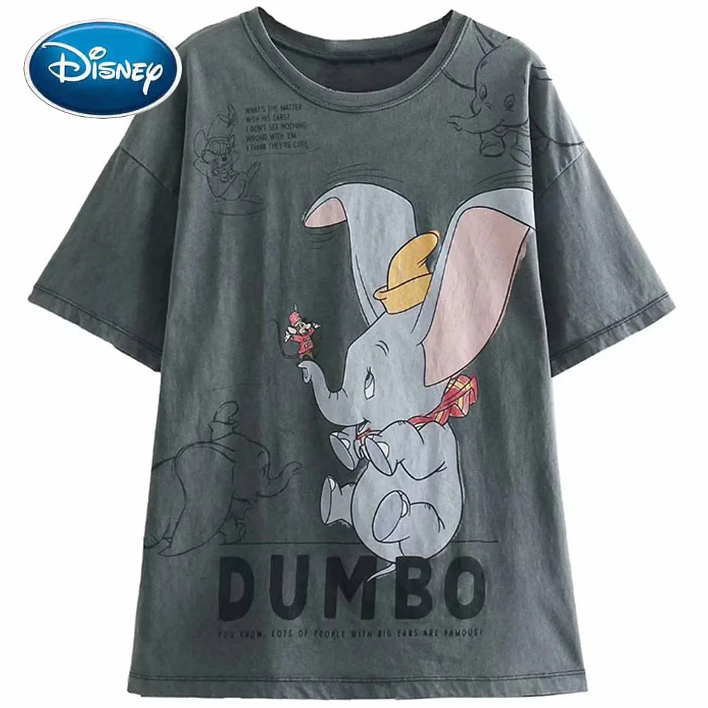 

Disney T-Shirt Harajuku Dumbo Elephant Timothy Mouse Letter Cartoon Print Short Sleeve Chic Fashion Women O-Neck Female Tee Tops