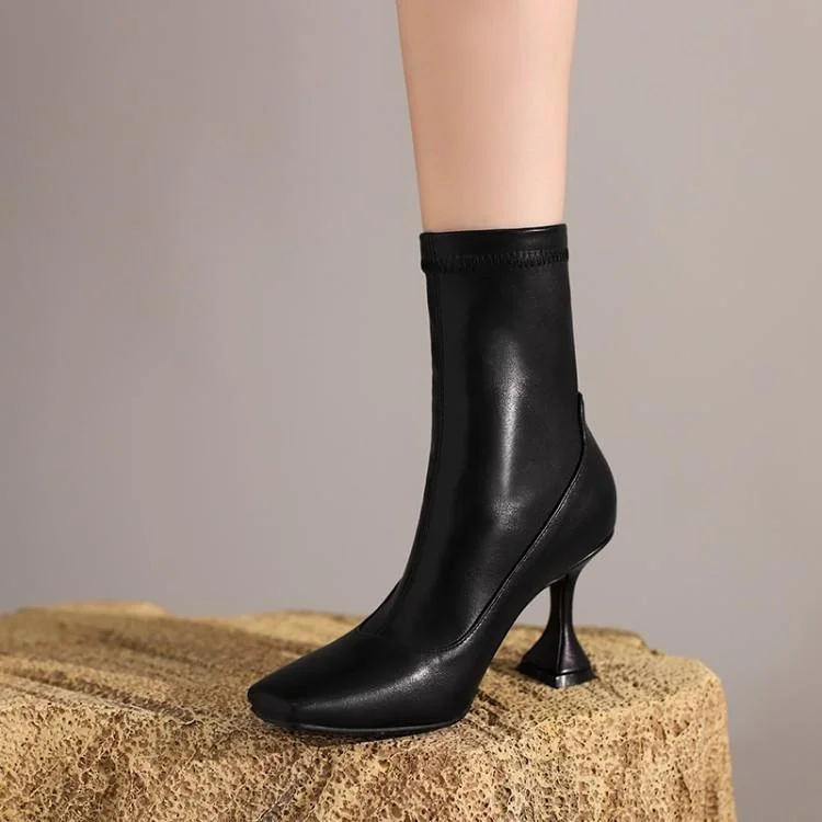 

Women's Shoes 2021 New High Heels Pointed Elastic Socks Boots Winter Thick Heels Short Boots Leather Thin Boots Large Suede