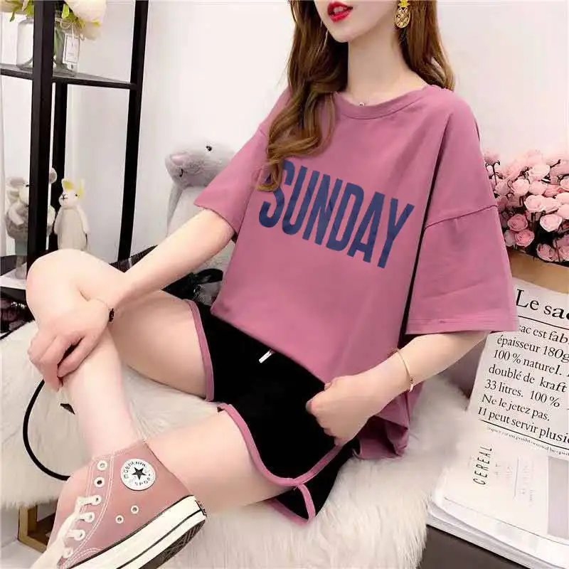 tracksuit Purple Женский костюм из двух предметов футболка с надписью топ и шорты на шнурке Повседневный Женский комплект плюс Размер Женская одежда Костюм хлопковый спортивный костюм - Цвет: tracksuit Purple