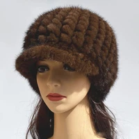 2021 winter knitted mink fur hat female natural fur thick warm baseball cap women knit ladies casual elegant hats black