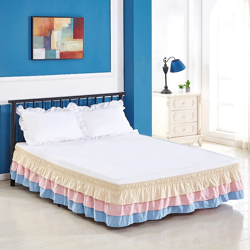 

Contrast color bed skirt Three-layer cake bed skirt Elastic cake skirt No bed surface Easy to remove and wash