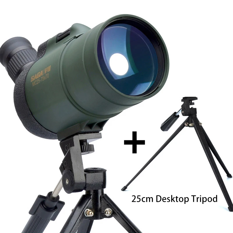 MCII Tripod Сага Профессиональный фокусирующей оптикой для наблюдения точечных целей MC25-75x70 зум Монокуляр телескоп высокое Мощность Водонепроницаемый Телескопический Охота наблюдения за птицами мишень - Цвет: MCII Tripod