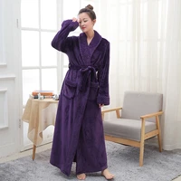 winter thick nightgown womens solid terry long sleeve ladies bathrobe pockets warm flannel v neck loose bath robes for couple