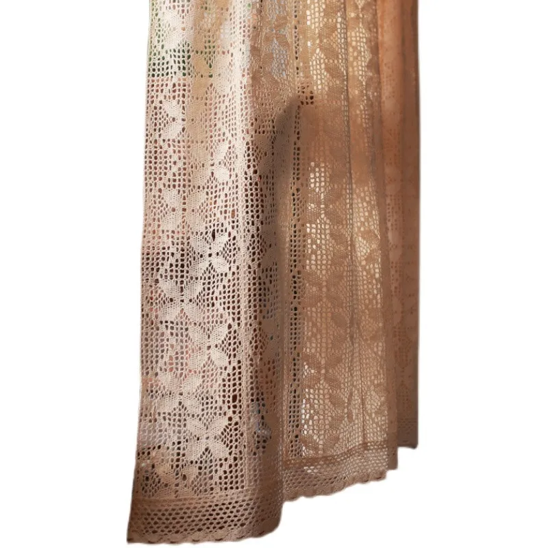 

American Country Plain Crochet Curtain Window For Living Room Voile Sheer Curtain Hollow Finished Kitchen Drape Panel X-JD949#20