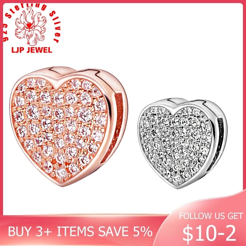 2020 Новый серебряные бусины 925 пробы Святого Валентина паве Сердце Клип Шарм