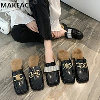 womens slippers autumn home outdoor fashion bag top moeller shoes plush warm cotton slippers low heels fashion womens sandals