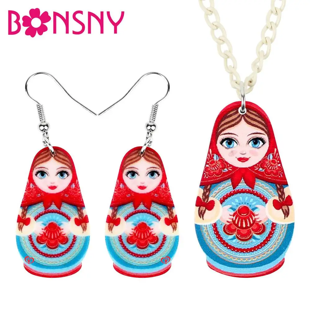Акриловая Милая Русская Матрешка Bonsny игрушка ювелирные наборы ожерелье серьги