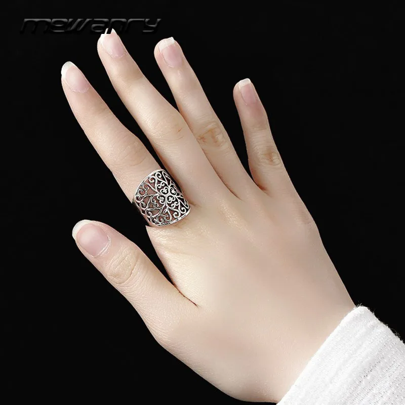 

Mewanry 925 стерлингового серебра широкий кольца для женщин; Новый тренд; В винтажном стиле элегантный креативный дизайн, оформление c резными вы...