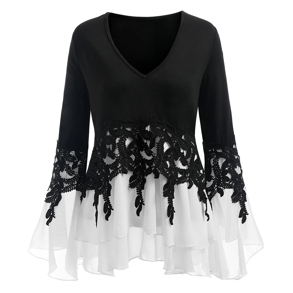 Женская многослойная блузка с аппликацией ROSEGAL большие размеры блузы v образным