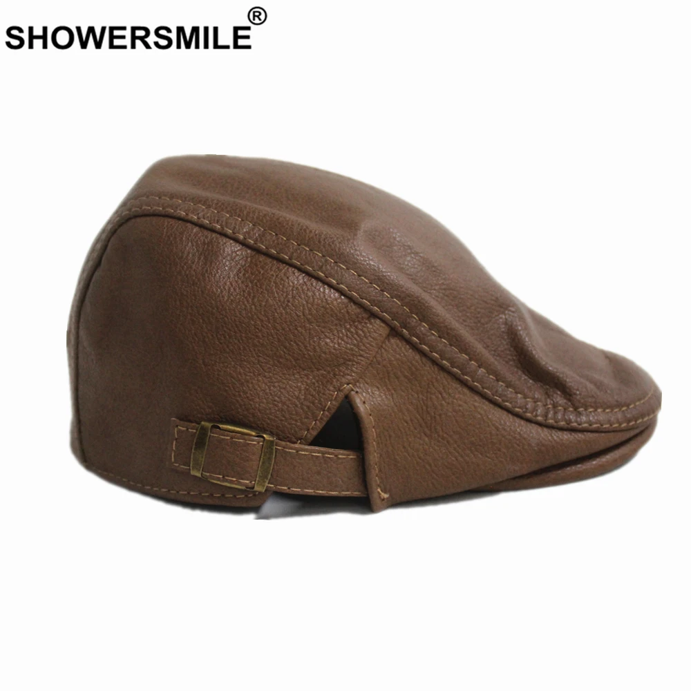 SHOWERSMILE, плоская кепка цвета хаки для мужчин и женщин, берет из натуральной кожи, одноцветная шапка из воловьей кожи для мужчин и женщин, зимняя Новинка, шапки из утконоса и плюща