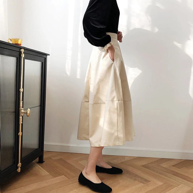 

SHENGPALAE High Waist Apricot Green Temperament Long Ball Gown Half-body Skirt Women Fashion Tide New Spring Autumn 2021 1DD5594
