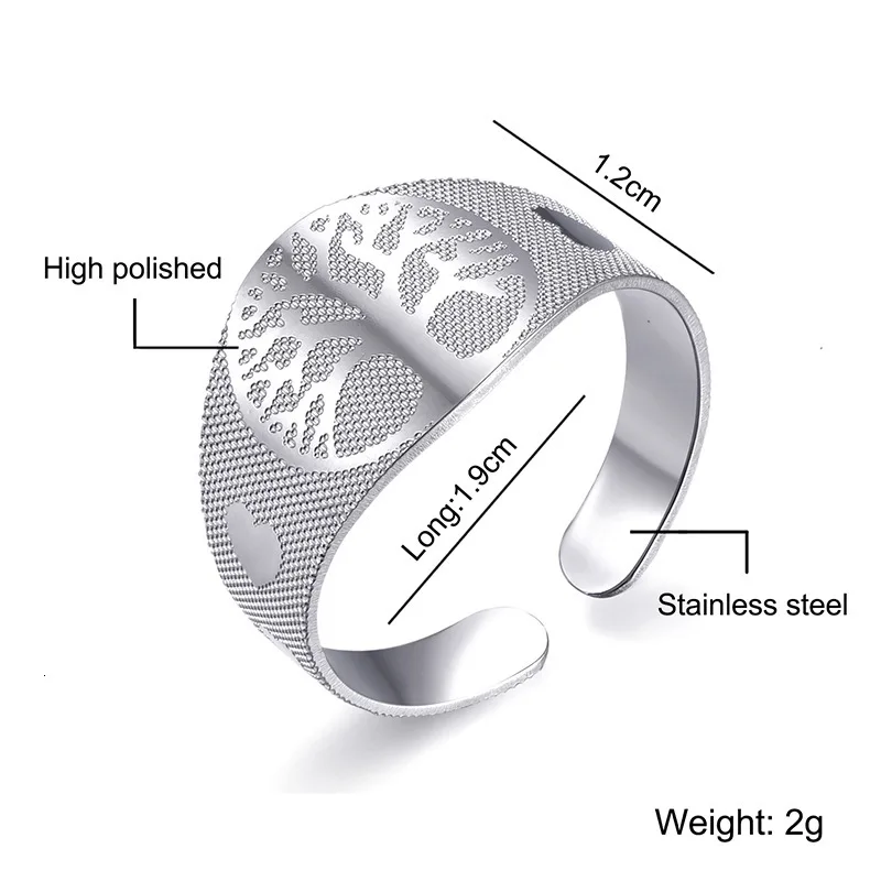 Кольцо женское из нержавеющей стали с деревом жизни регулируемое золотого и