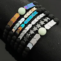 2021 new fashion handmade hematite volcanic stone bracelets for men and women natural stone beaded bracelet couple bracelets