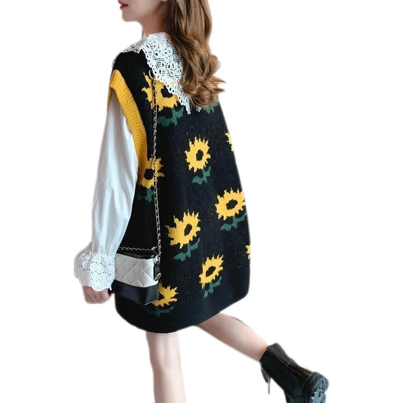 

Sweater Vest Oversized Hong-kong Style New Fashion Sleevess Knitted All-match Chic Vest Trendy Retro Long V-neck Waistcoat L362