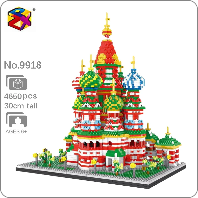 

PZX 9918 World Architecture Saint Basil's Cathedral Church 3D Creative Model DIY Mini Diamond Building Blocks Kit Toy for Boys
