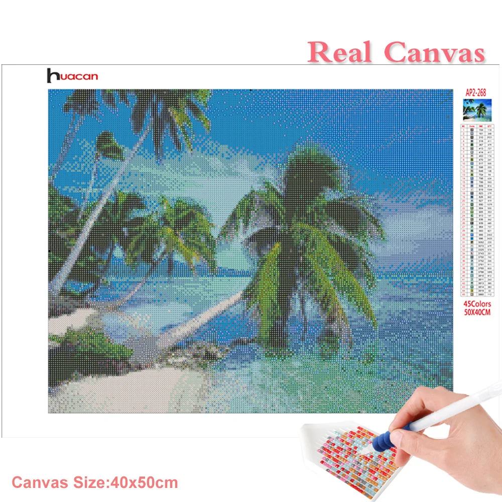 Huacan алмазная вышивка Кокосовая пальма пейзаж картины из страз мозаика море